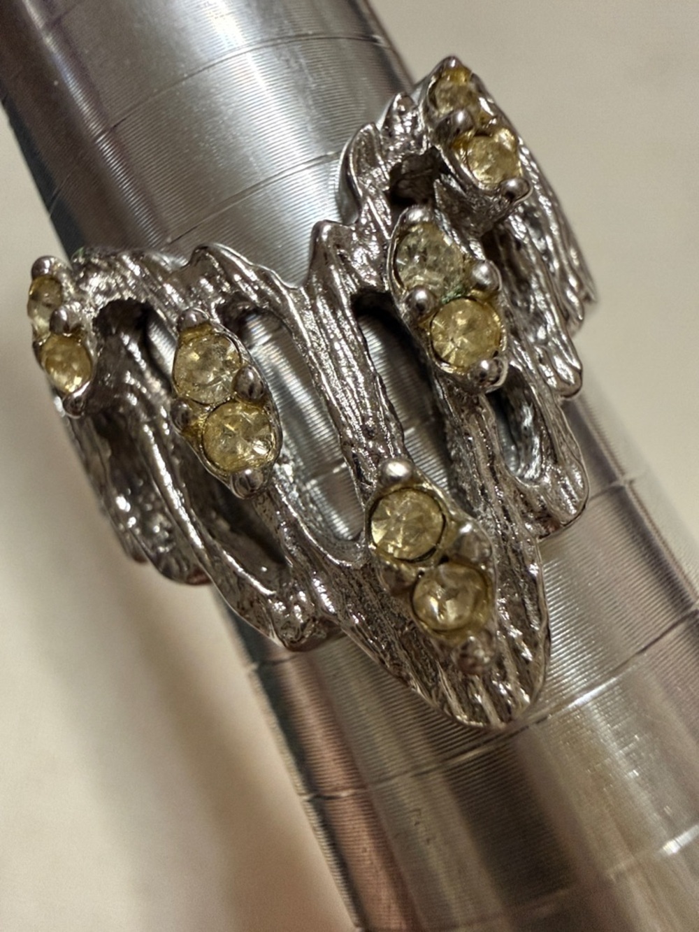 Sterling silver 925 Yellow Crystal Statement Ring size 8.5